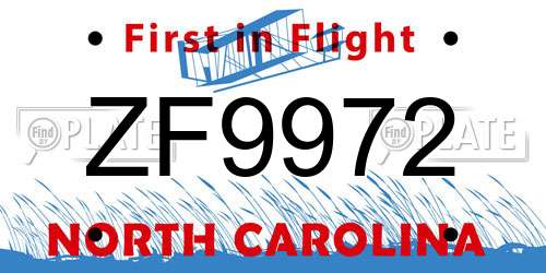 ZF9972 North Carolina License Plate