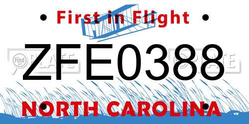 ZFE0388 North Carolina License Plate