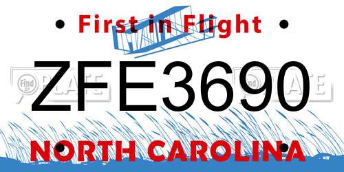 ZFE3690 North Carolina License Plate