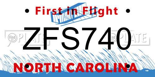 ZFS740 North Carolina License Plate