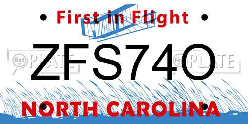 ZFS74O North Carolina License Plate