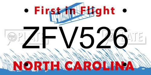 ZFV526 North Carolina License Plate