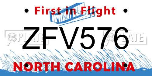 ZFV576 North Carolina License Plate