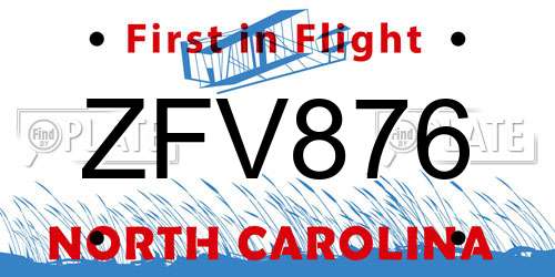 ZFV876 North Carolina License Plate