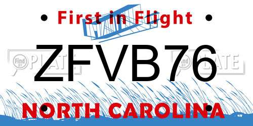 ZFVB76 North Carolina License Plate