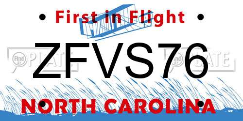 ZFVS76 North Carolina License Plate