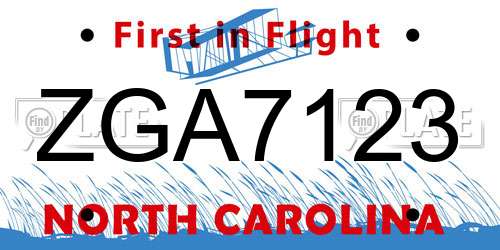 ZGA7123 North Carolina License Plate