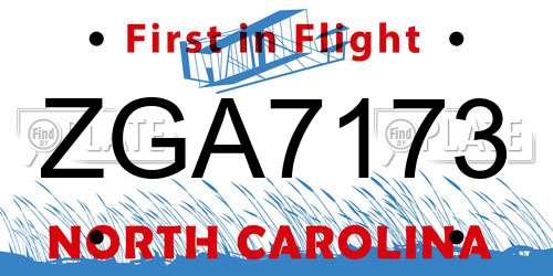 ZGA7173 North Carolina License Plate