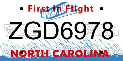 ZGD6978 North Carolina License Plate