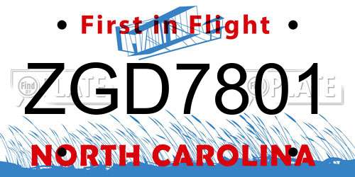 ZGD7801 North Carolina License Plate