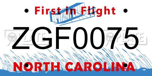 ZGF0075 North Carolina License Plate