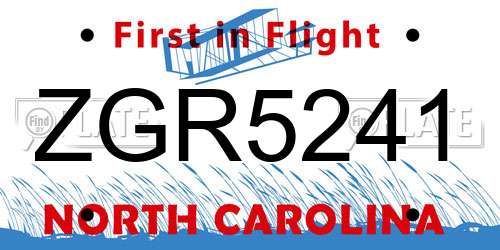 ZGR5241 North Carolina License Plate