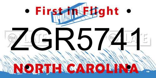 ZGR5741 North Carolina License Plate