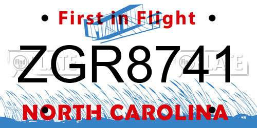 ZGR8741 North Carolina License Plate