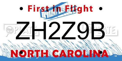 ZH2Z9B North Carolina License Plate