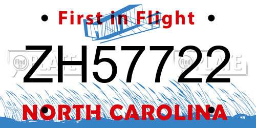 ZH57722 North Carolina License Plate
