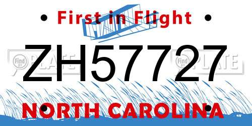 ZH57727 North Carolina License Plate