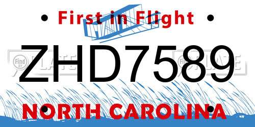 ZHD7589 North Carolina License Plate