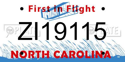 ZI19115 North Carolina License Plate