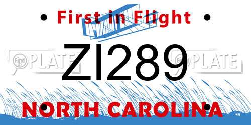 ZI289 North Carolina License Plate