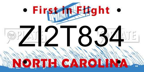 ZI2T834 North Carolina License Plate