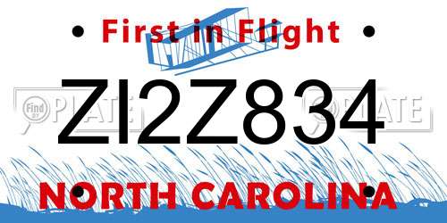 ZI2Z834 North Carolina License Plate