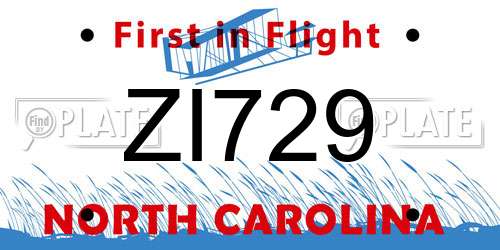 ZI729 North Carolina License Plate