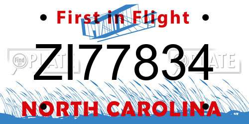 ZI77834 North Carolina License Plate