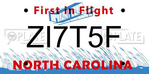 ZI7T5F North Carolina License Plate