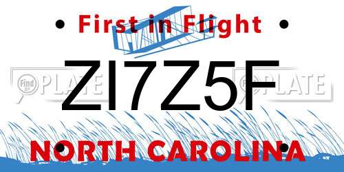 ZI7Z5F North Carolina License Plate