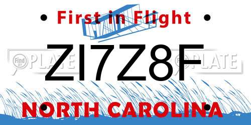 ZI7Z8F North Carolina License Plate