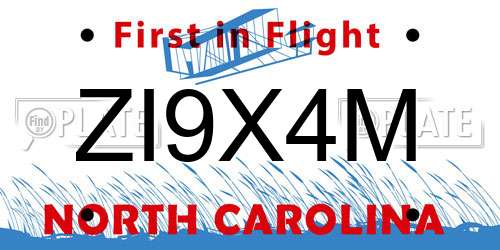 ZI9X4M North Carolina License Plate