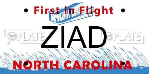 ZIAD North Carolina License Plate