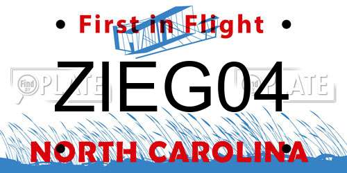 ZIEG04 North Carolina License Plate