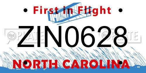 ZIN0628 North Carolina License Plate