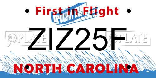 ZIZ25F North Carolina License Plate