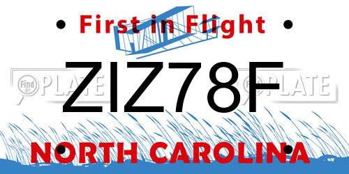 ZIZ78F North Carolina License Plate