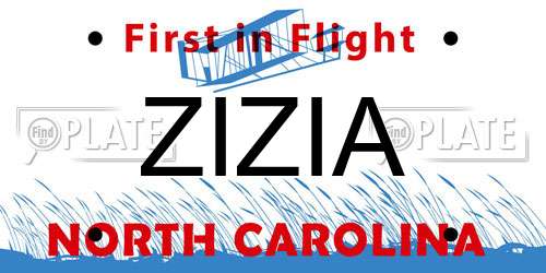 ZIZIA North Carolina License Plate