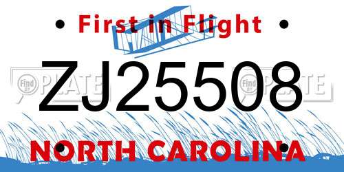 ZJ25508 North Carolina License Plate