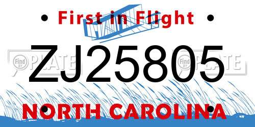 ZJ25805 North Carolina License Plate