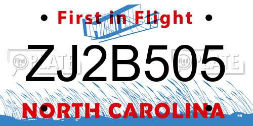 ZJ2B505 North Carolina License Plate