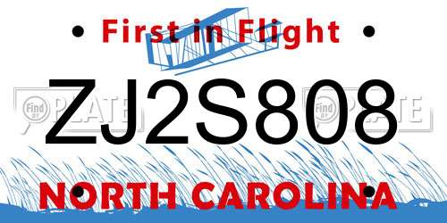 ZJ2S808 North Carolina License Plate