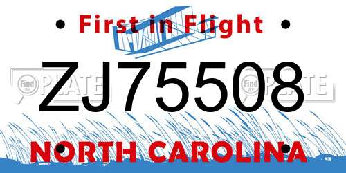 ZJ75508 North Carolina License Plate