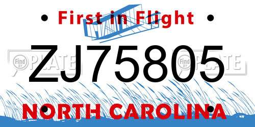 ZJ75805 North Carolina License Plate