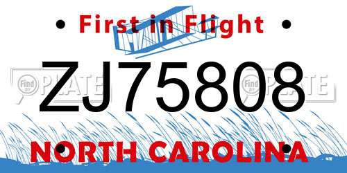 ZJ75808 North Carolina License Plate