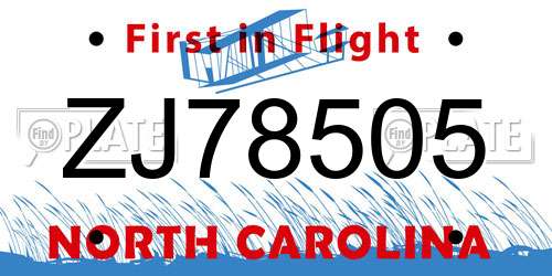 ZJ78505 North Carolina License Plate