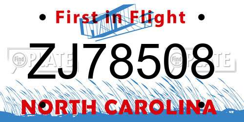 ZJ78508 North Carolina License Plate