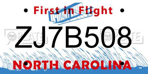 ZJ7B508 North Carolina License Plate
