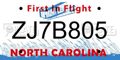 ZJ7B805 North Carolina License Plate