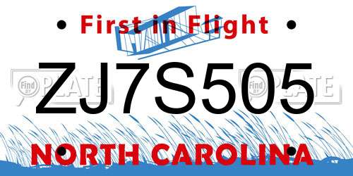 ZJ7S505 North Carolina License Plate
